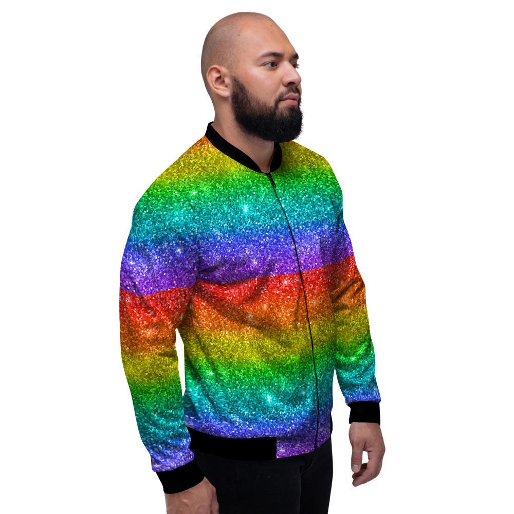 Glitter Rainbow Print Pattern Men's Bomber Jacket-grizzshop