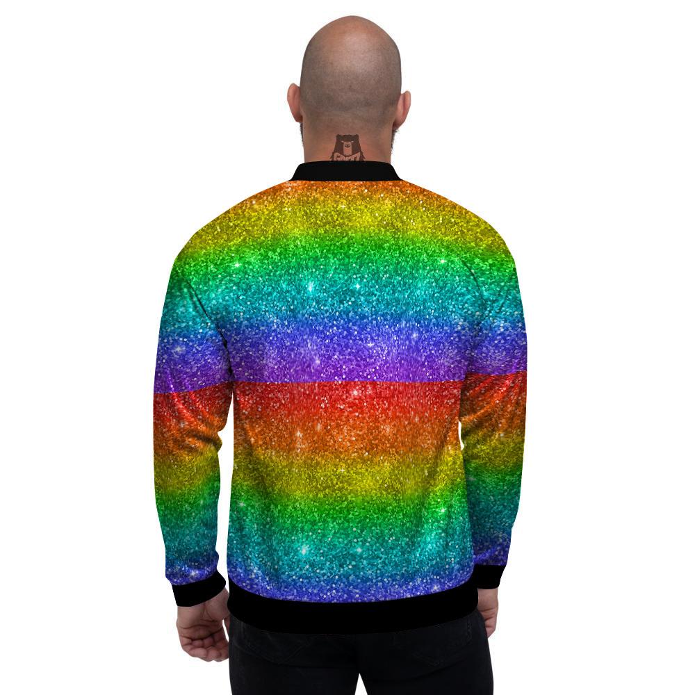 Glitter Rainbow Print Pattern Men's Bomber Jacket-grizzshop