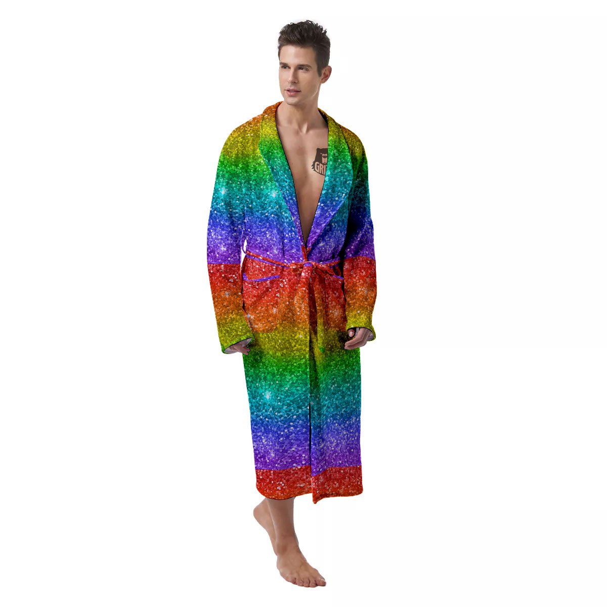 Glitter Rainbow Print Pattern Men's Robe-grizzshop