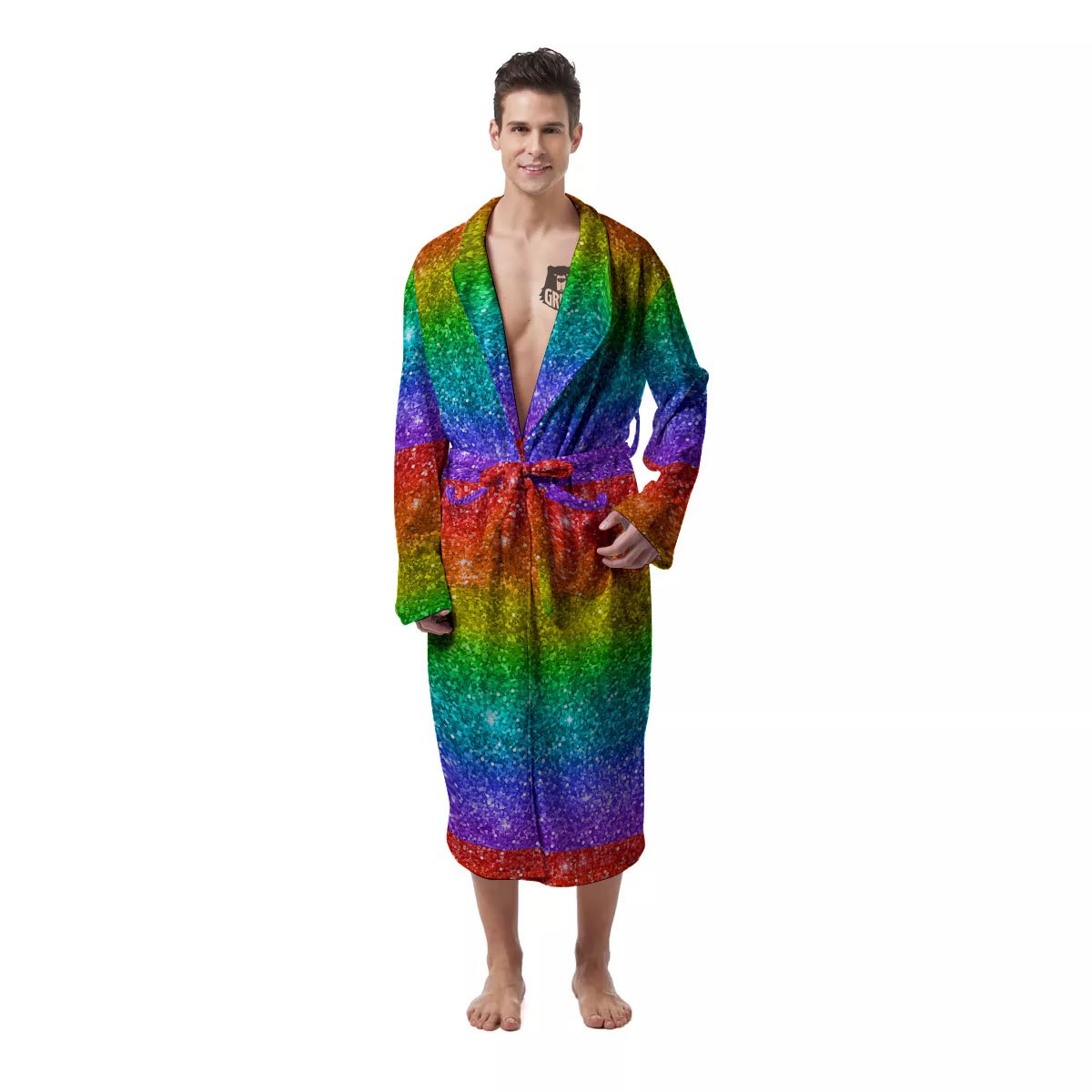 Glitter Rainbow Print Pattern Men's Robe-grizzshop
