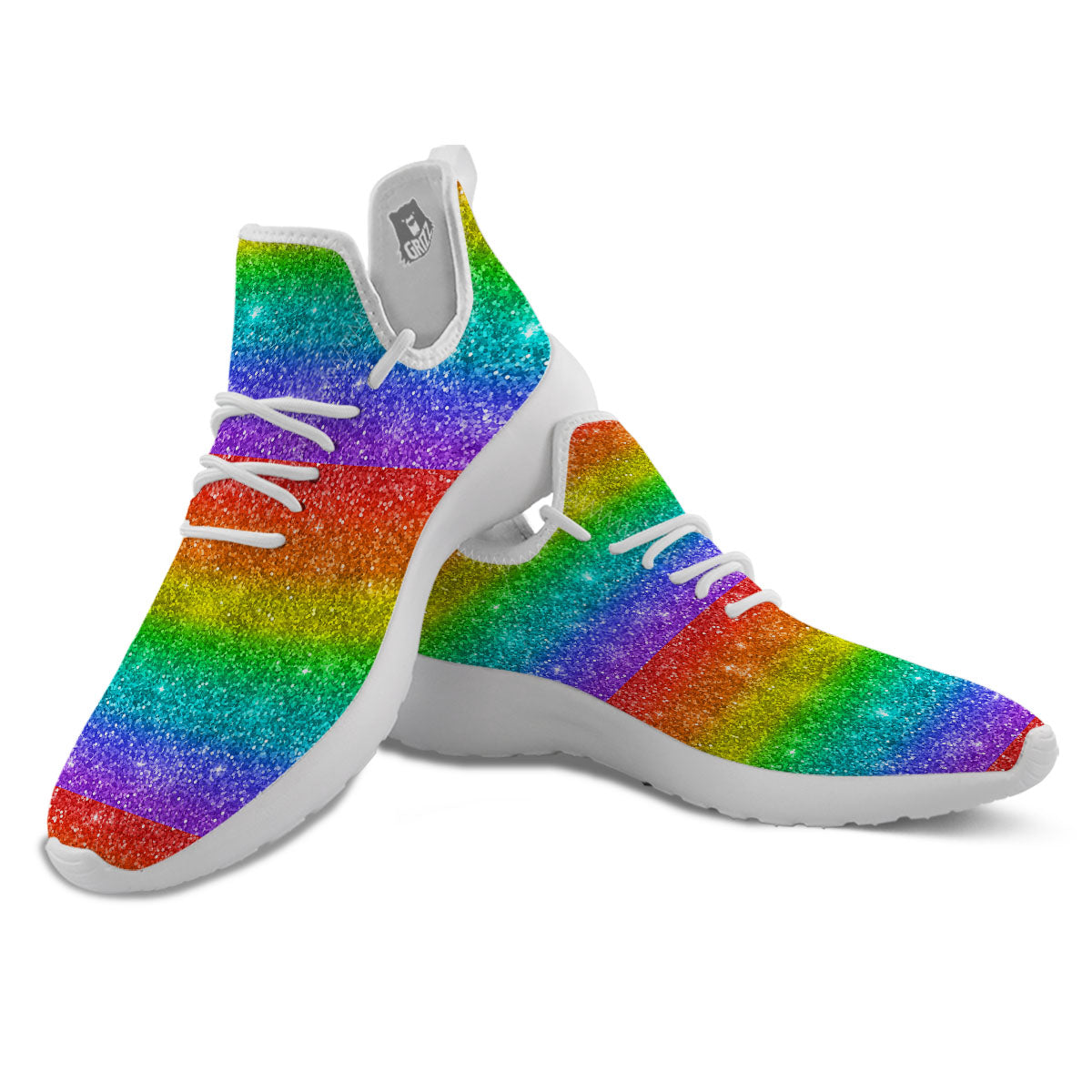 Glitter Rainbow Print Pattern White Athletic Shoes-grizzshop