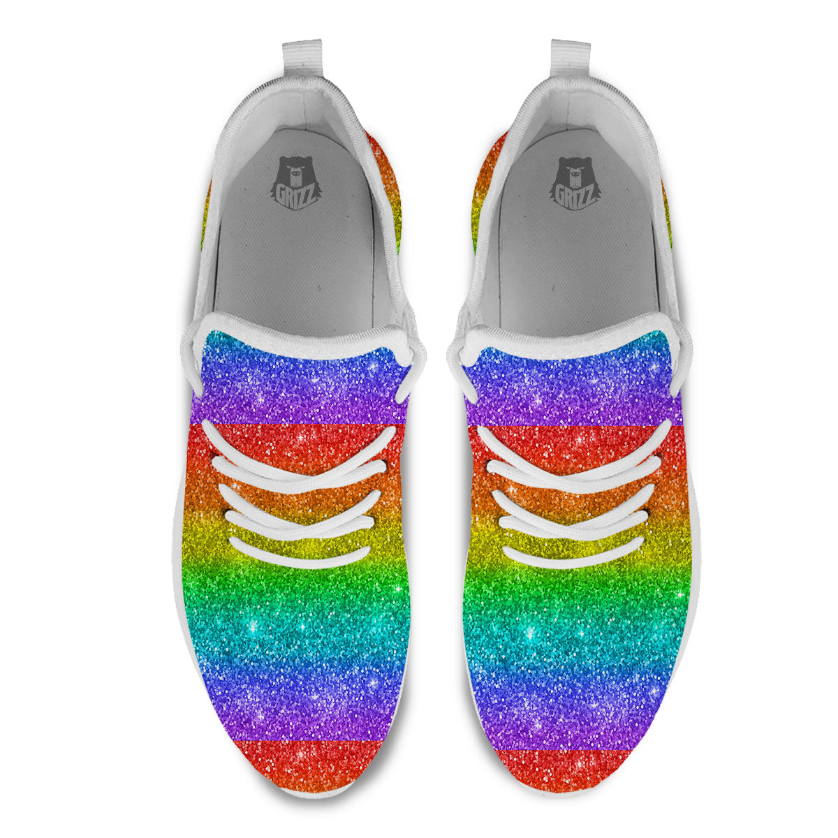 Glitter Rainbow Print Pattern White Athletic Shoes-grizzshop