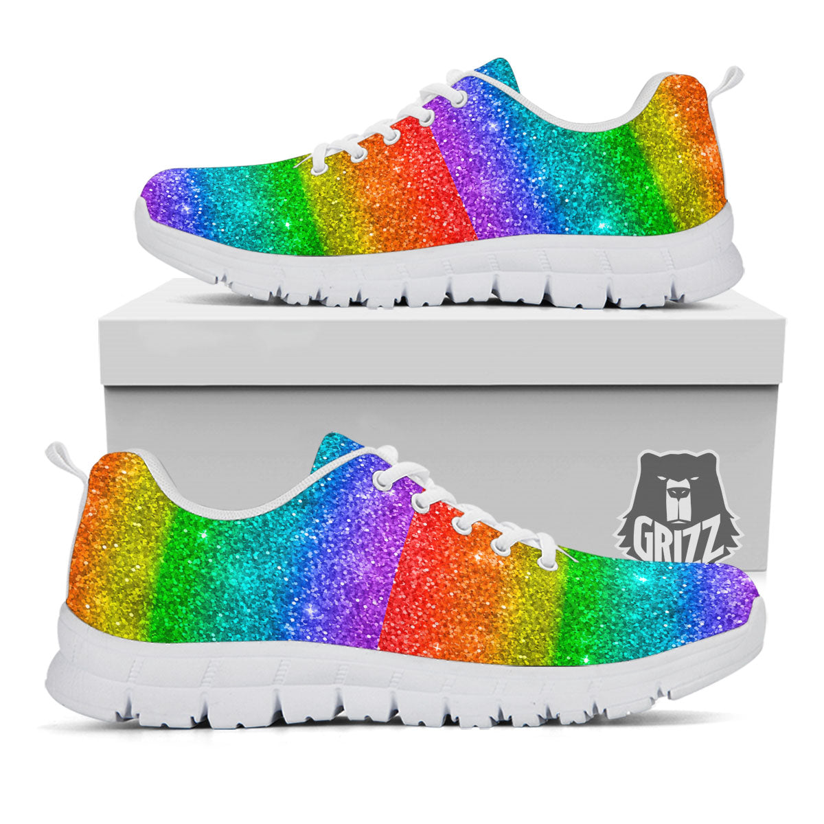 Glitter Rainbow Print Pattern White Sneaker-grizzshop