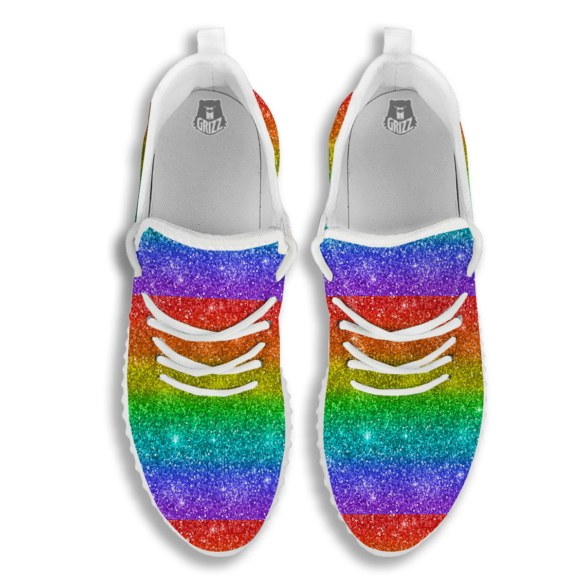 Glitter Rainbow Print Pattern White Walking Shoes-grizzshop