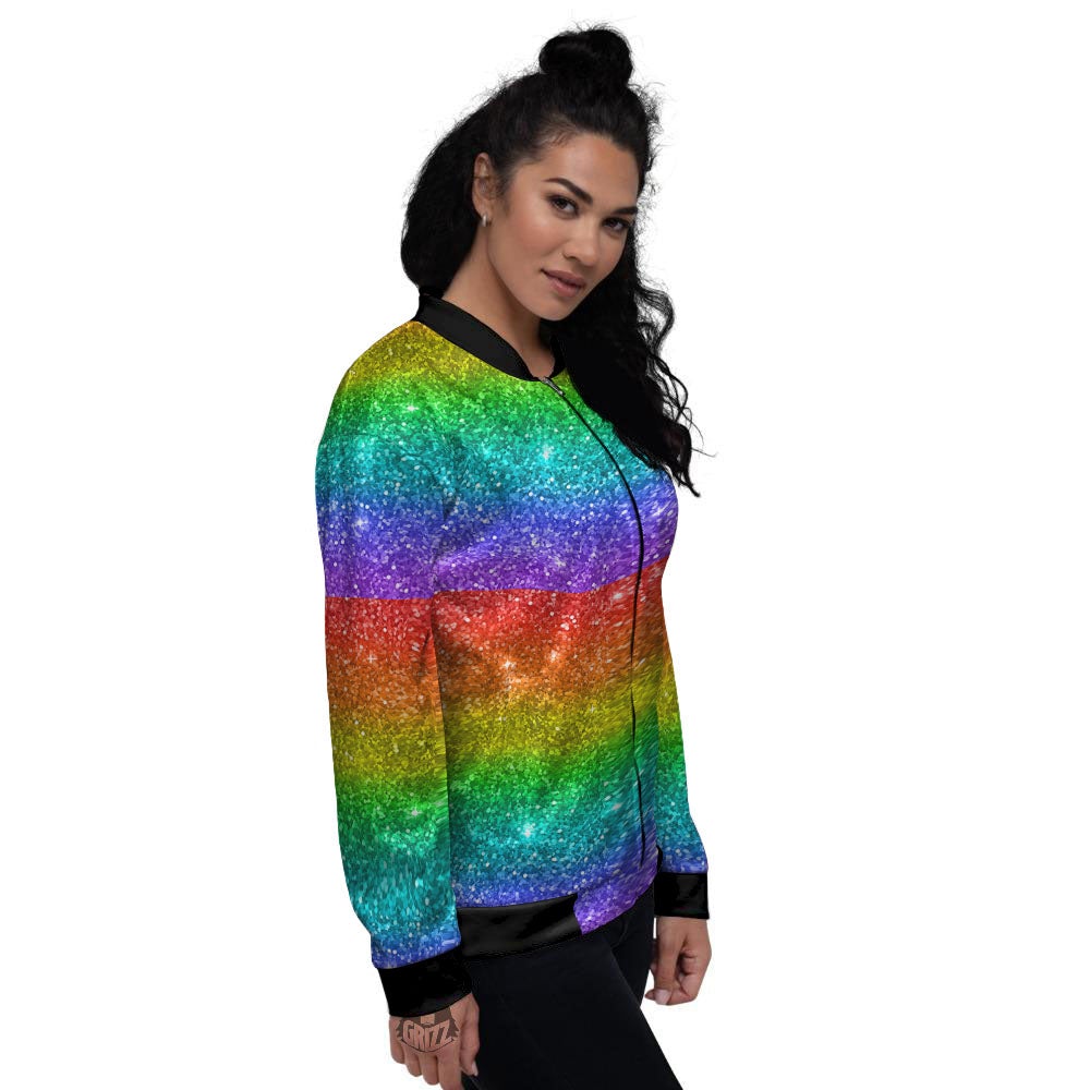 Glitter Rainbow Print Pattern Women's Bomber Jacket-grizzshop