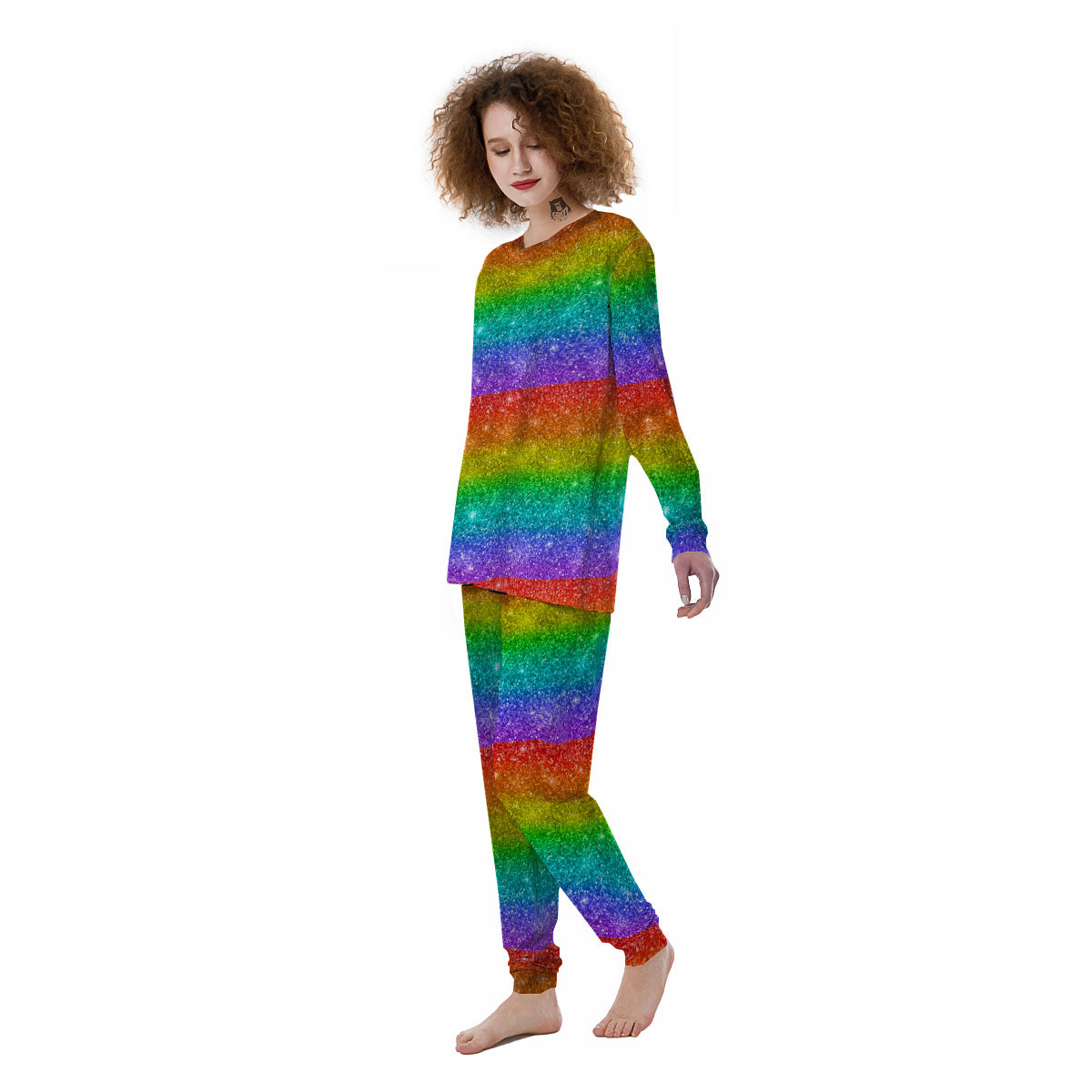 Glitter Rainbow Print Pattern Women's Pajamas-grizzshop