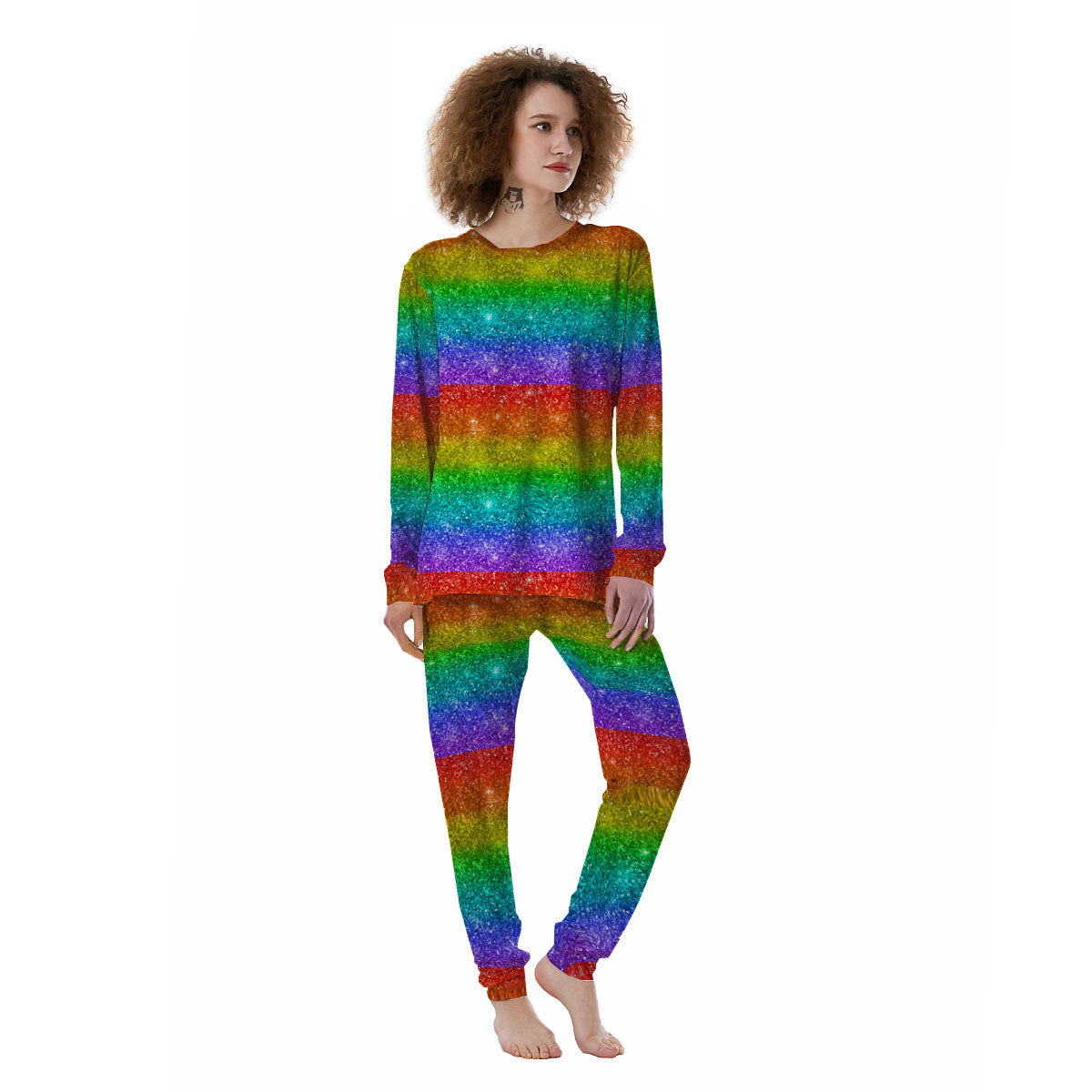 Glitter Rainbow Print Pattern Women's Pajamas-grizzshop