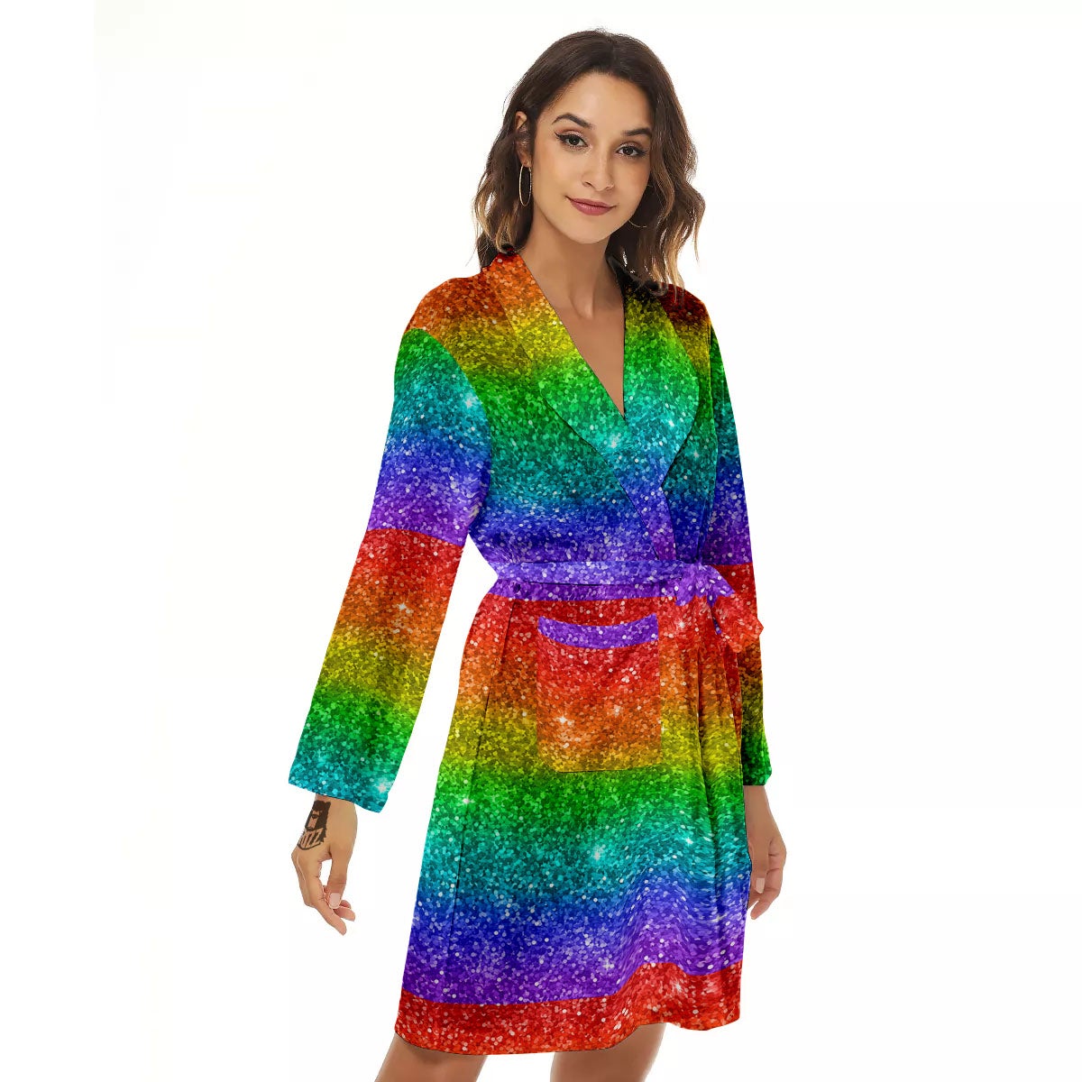 Glitter Rainbow Print Pattern Women's Robe-grizzshop
