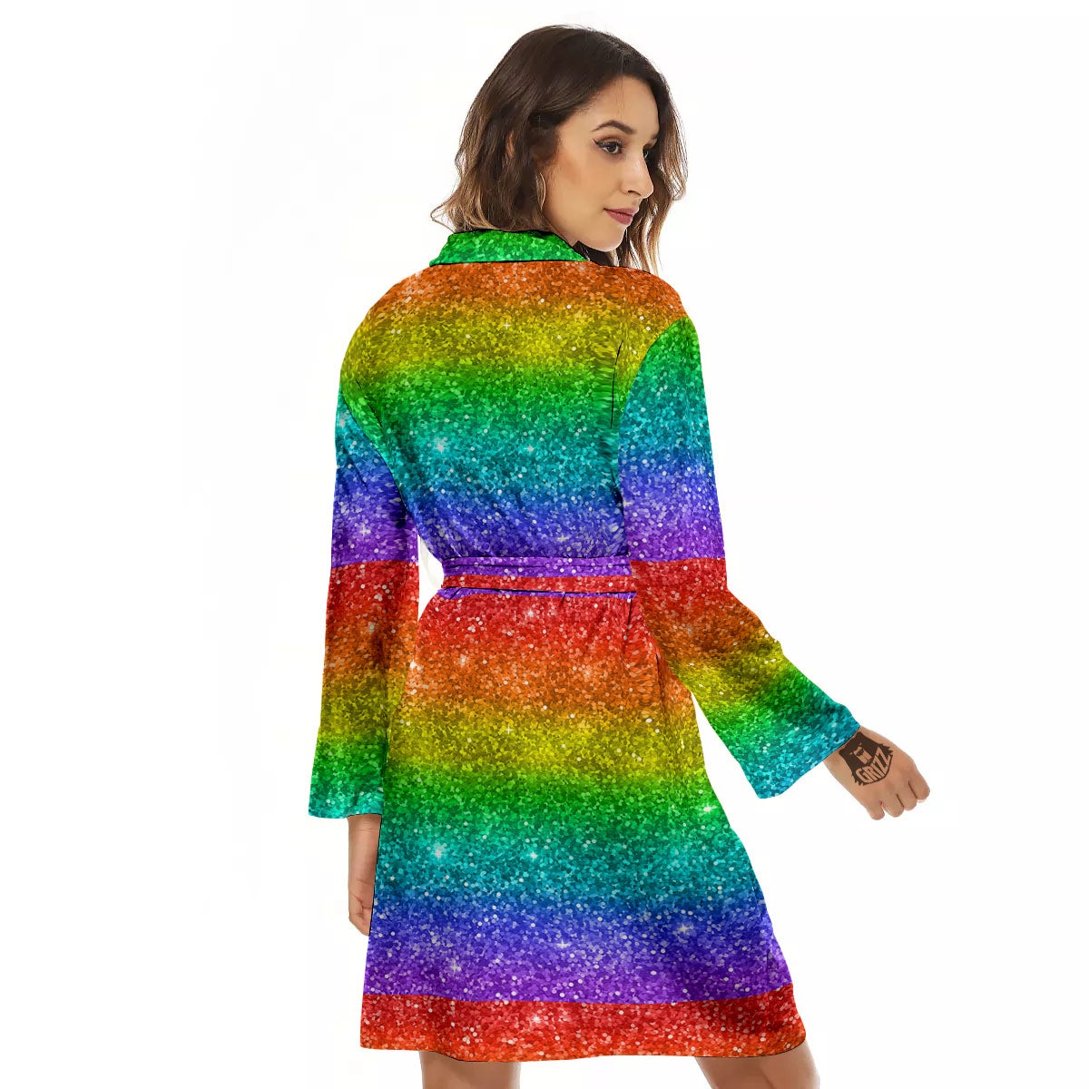 Glitter Rainbow Print Pattern Women's Robe-grizzshop