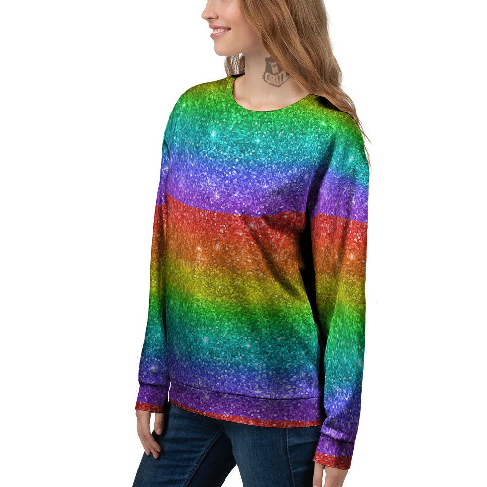 Glitter Rainbow Print Pattern Women's Sweatshirt-grizzshop