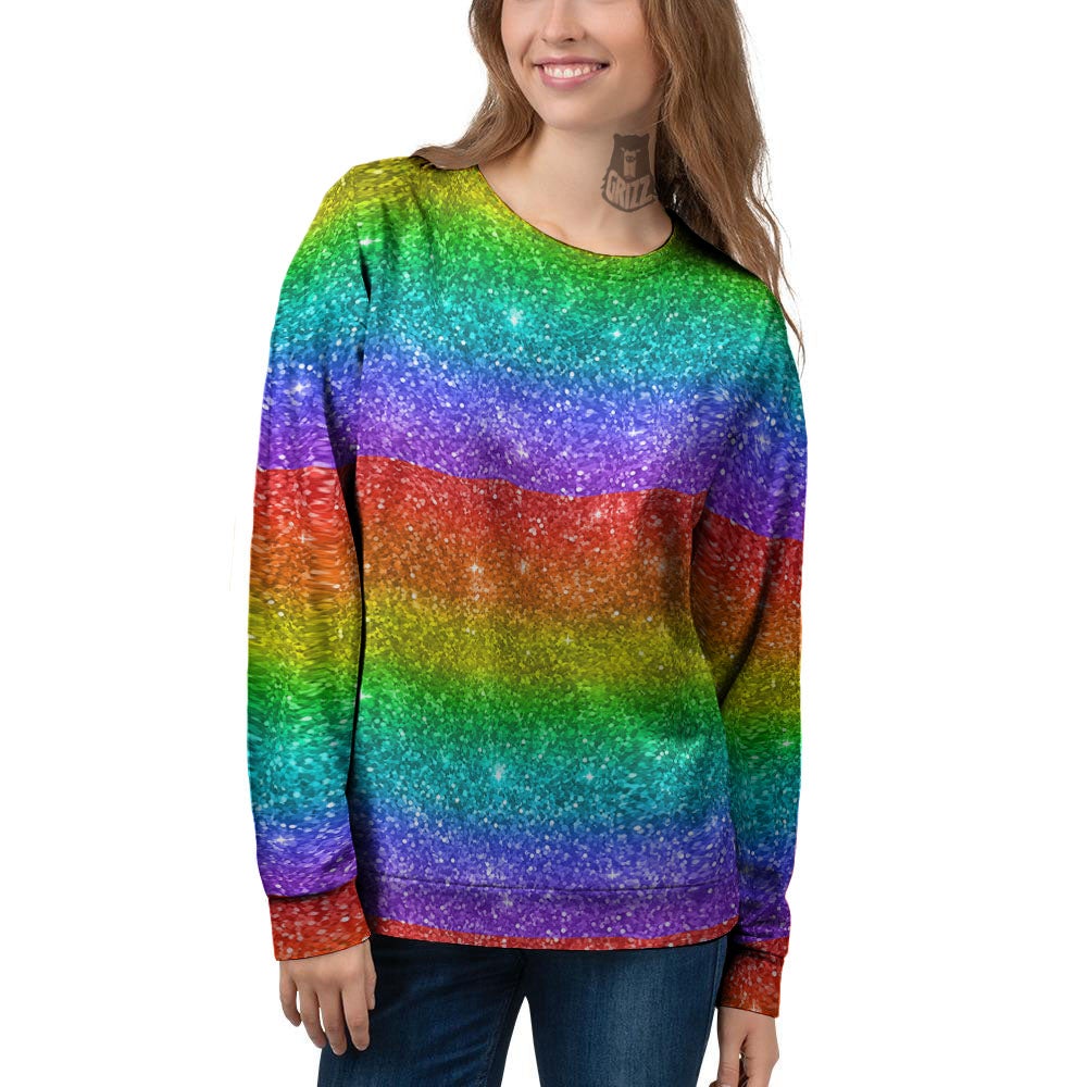 Glitter Rainbow Print Pattern Women's Sweatshirt-grizzshop