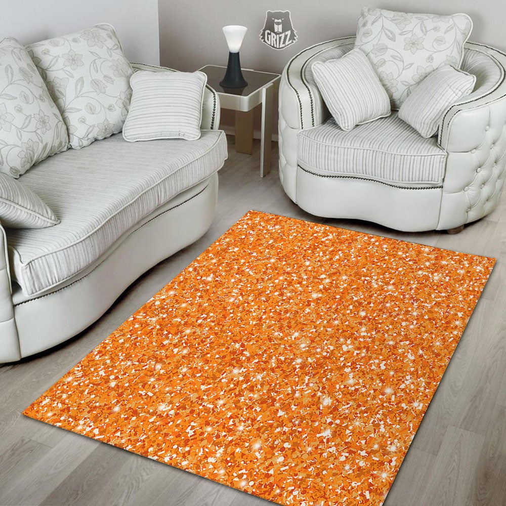 Glitter Texture Orange Print Floor Mat-grizzshop