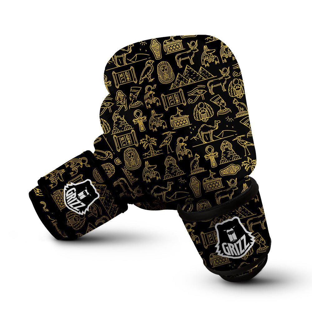 Glod Ancient Egyptian Print Pattern Boxing Gloves-grizzshop