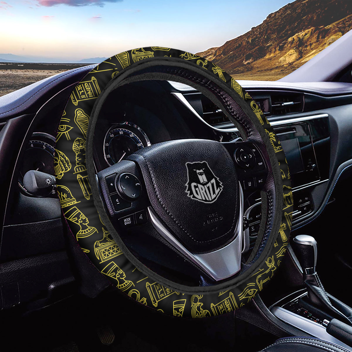 Glod Ancient Egyptian Print Pattern Car Steering Wheel Cover-grizzshop
