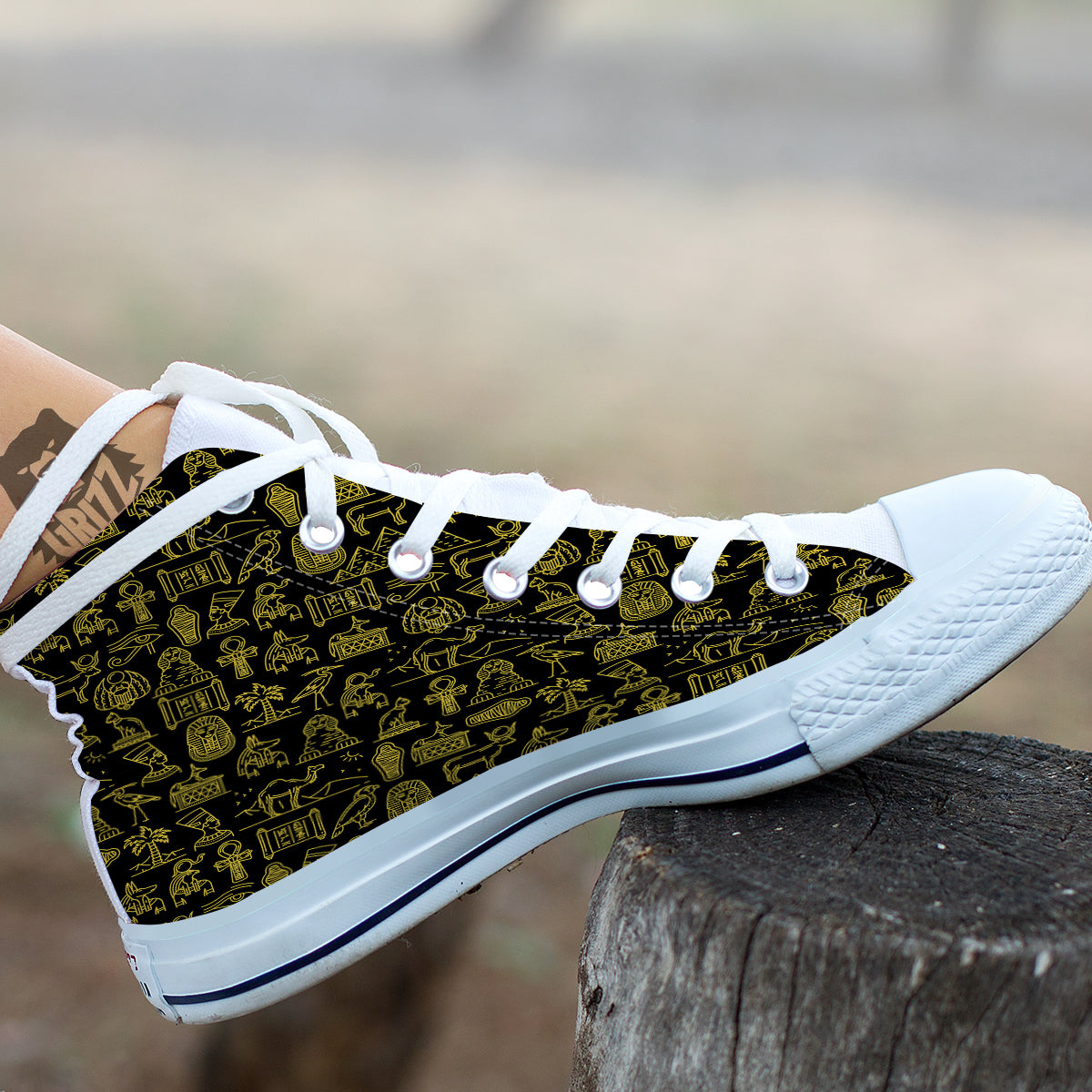 Glod Ancient Egyptian Print Pattern White High Top Shoes-grizzshop