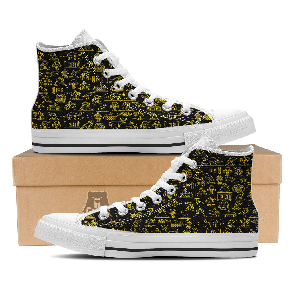 Glod Ancient Egyptian Print Pattern White High Top Shoes-grizzshop