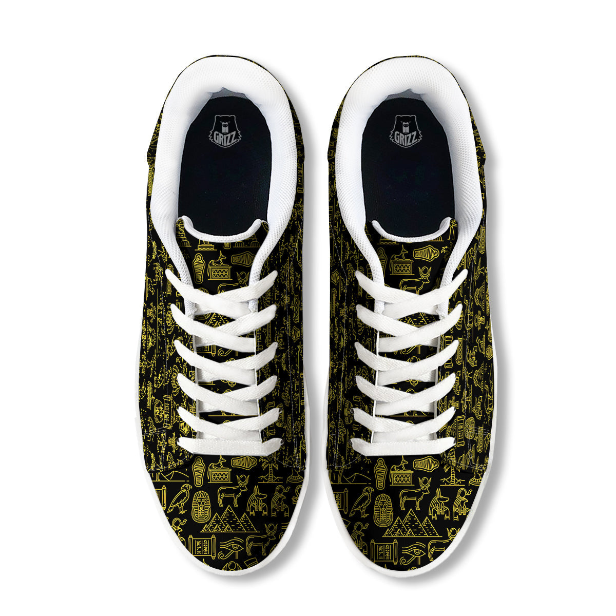 Glod Ancient Egyptian Print Pattern White Low Top Sneakers-grizzshop