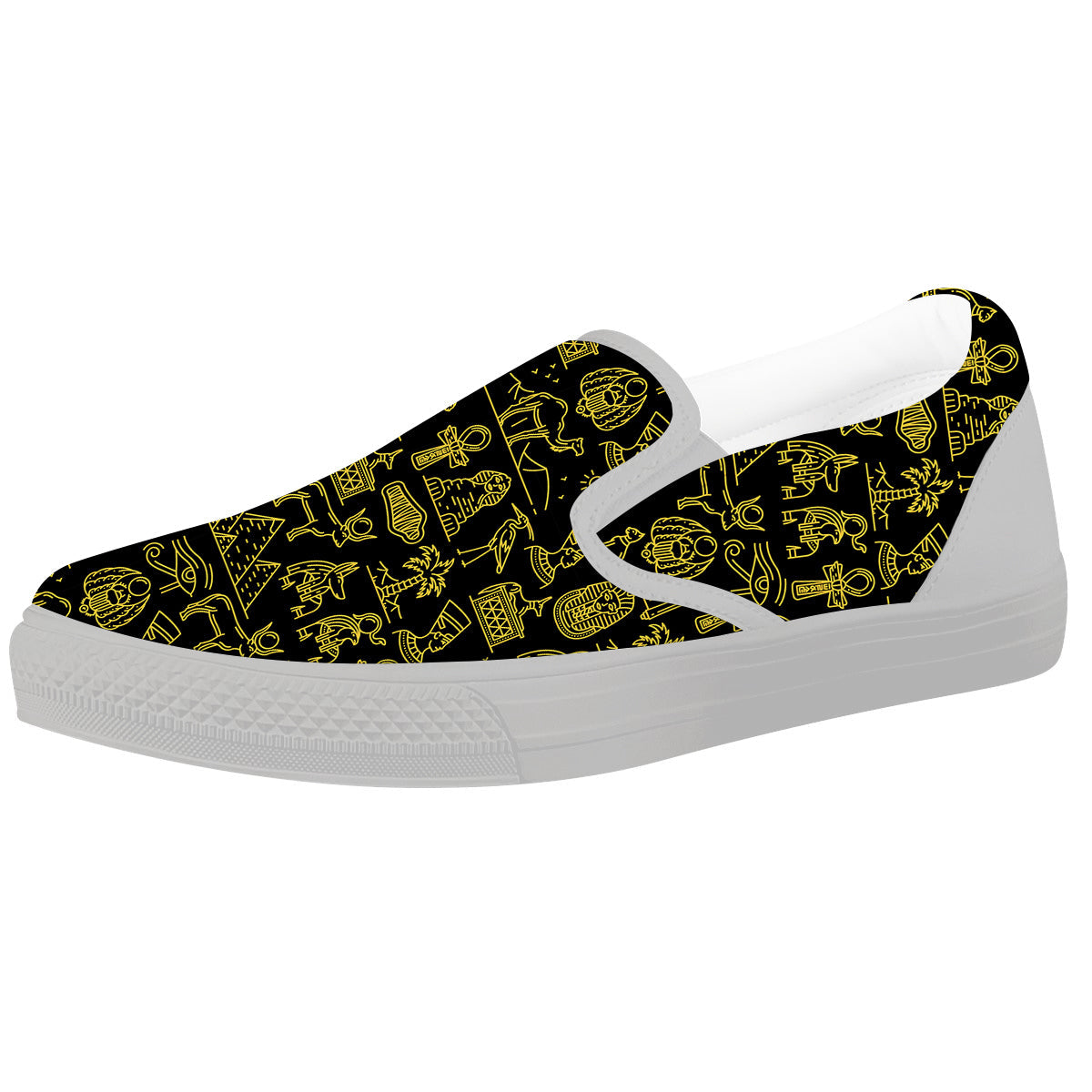 Glod Ancient Egyptian Print Pattern White Slip On Shoes-grizzshop