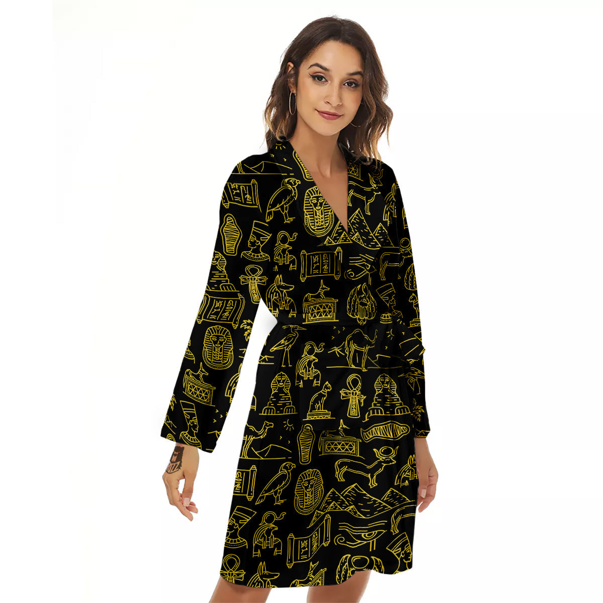 Glod Ancient Egyptian Print Pattern Women's Robe-grizzshop