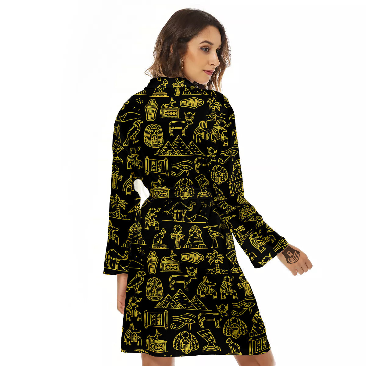 Glod Ancient Egyptian Print Pattern Women's Robe-grizzshop