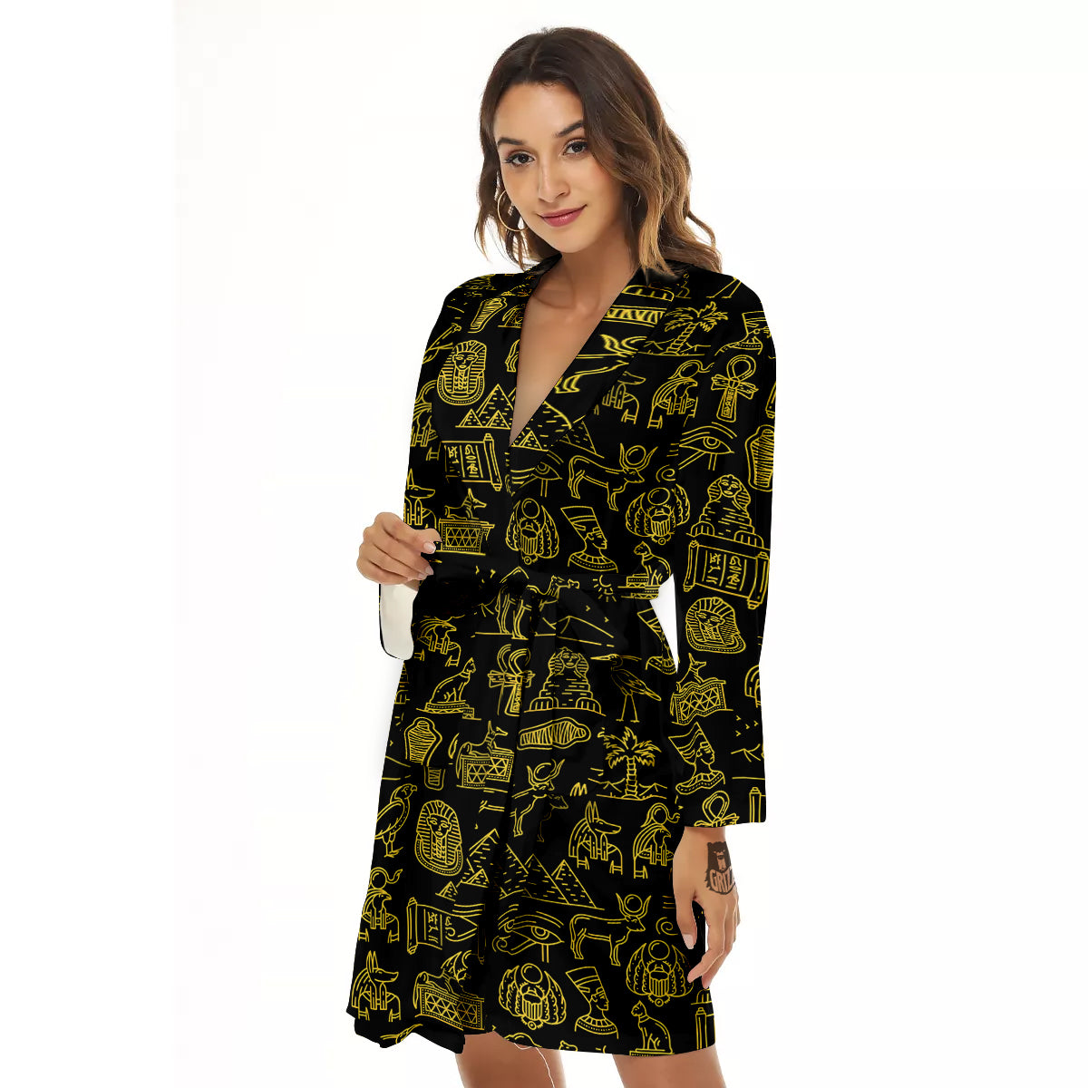 Glod Ancient Egyptian Print Pattern Women's Robe-grizzshop
