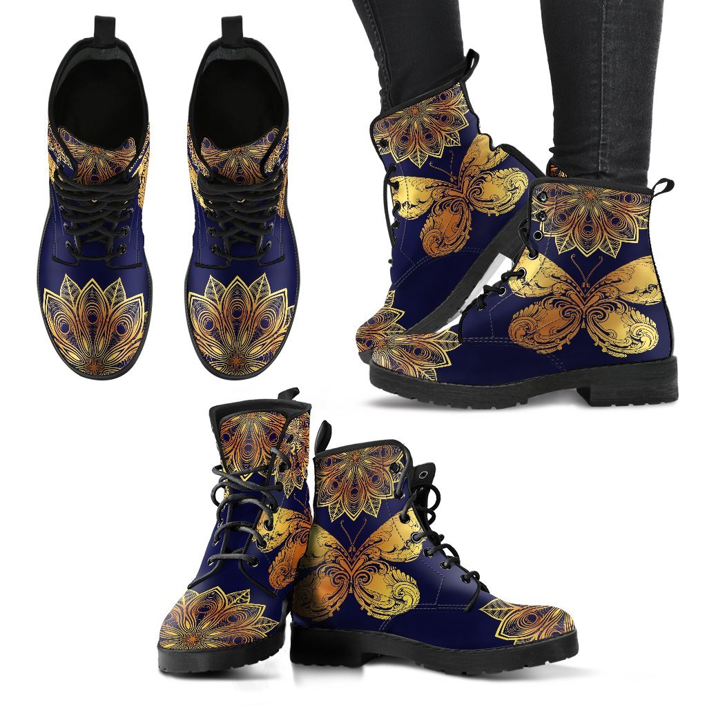 Glowing Butterfly Mandala Women's Leather Boots-grizzshop