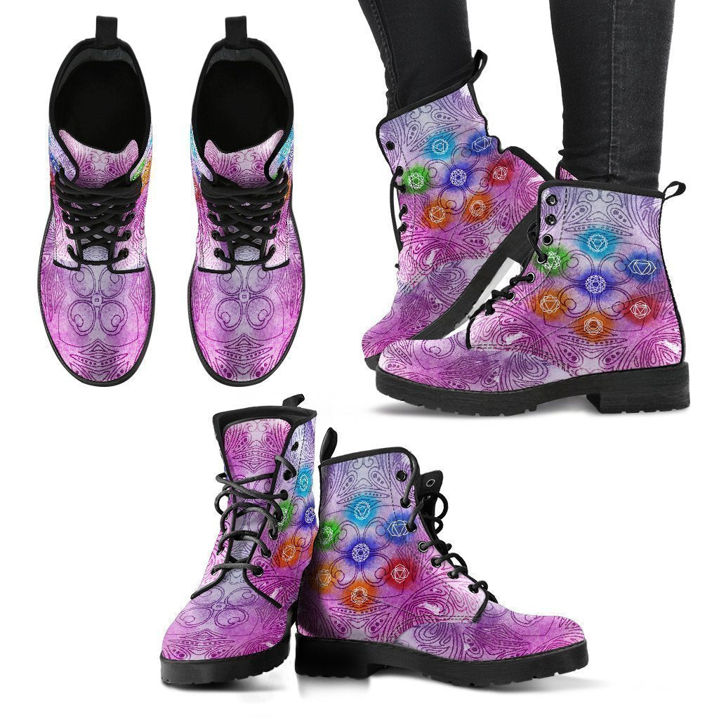 Glowing Chakra Women's Leather Boots-grizzshop