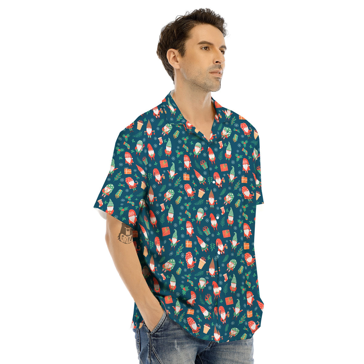 Gnomes Christmas Print Pattern Men's Hawaiian Shirt-grizzshop