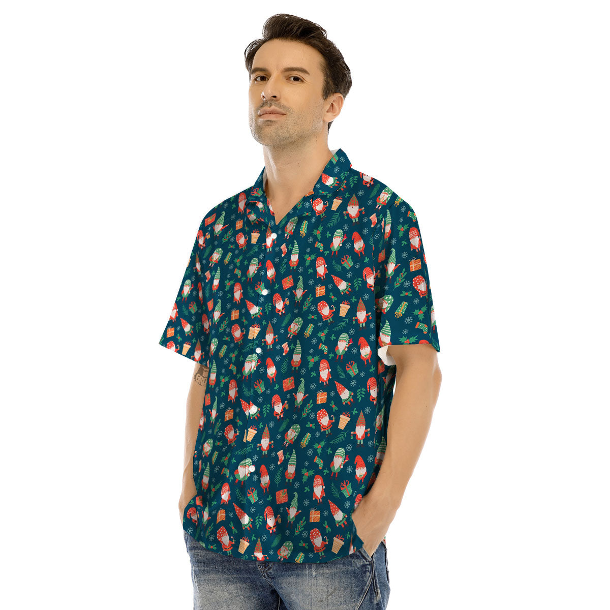 Gnomes Christmas Print Pattern Men's Hawaiian Shirt-grizzshop