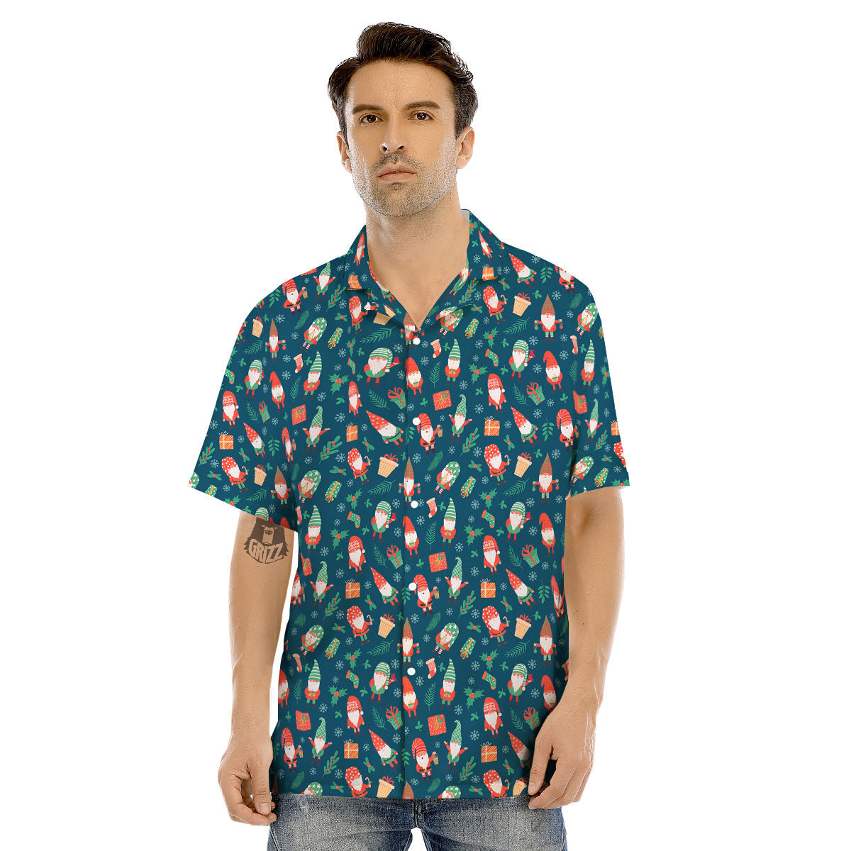 Gnomes Christmas Print Pattern Men's Hawaiian Shirt-grizzshop