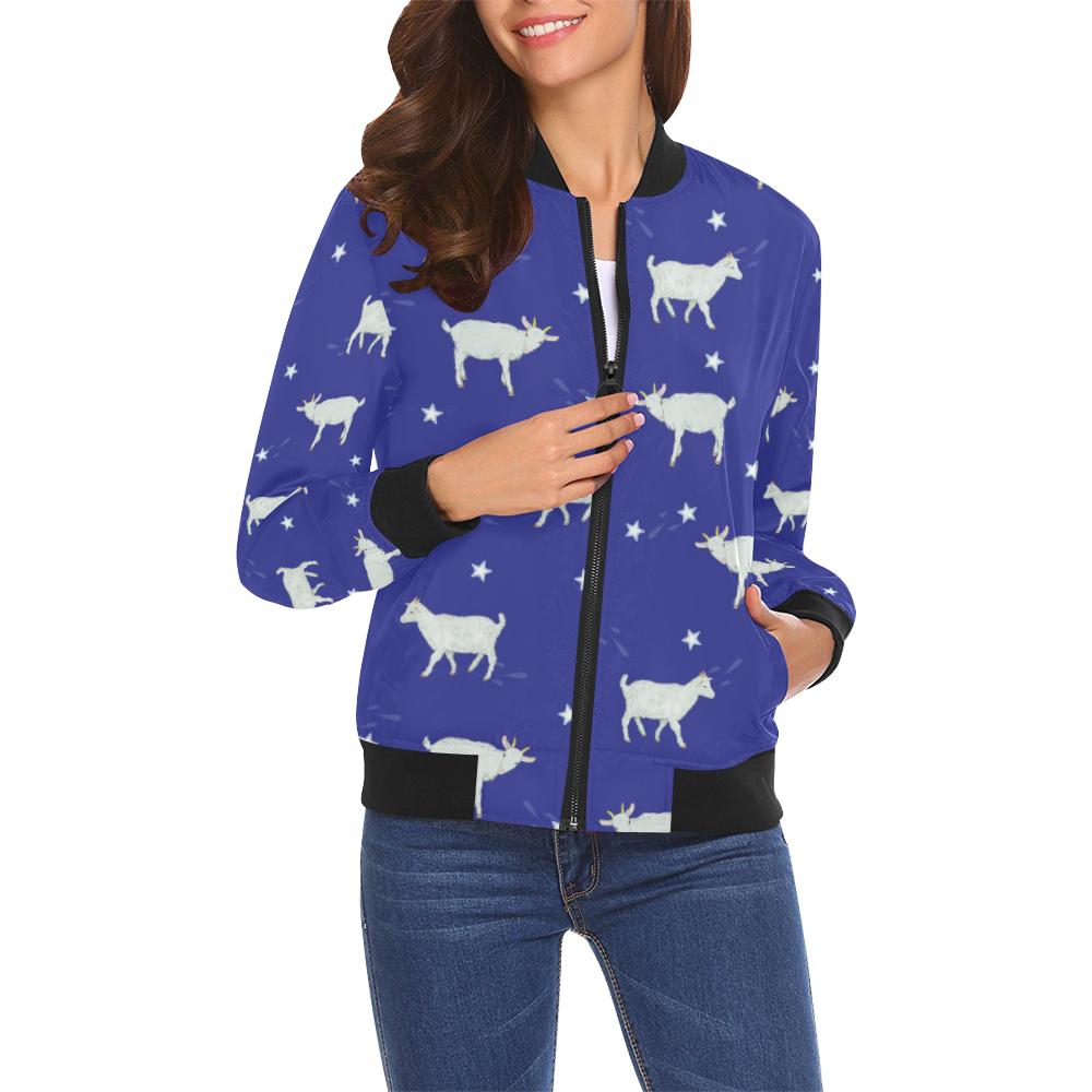 Goat Sheep Pattern Print Women Casual Bomber Jacket-grizzshop