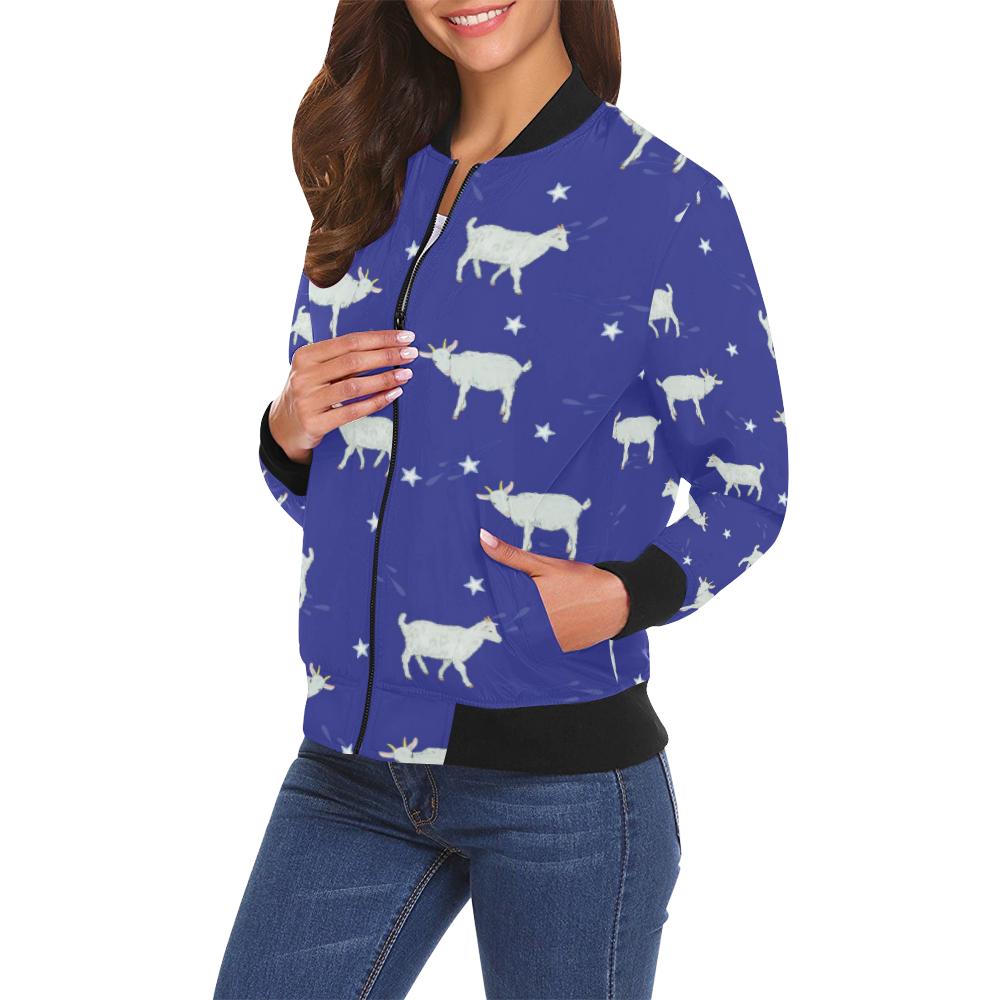 Goat Sheep Pattern Print Women Casual Bomber Jacket-grizzshop