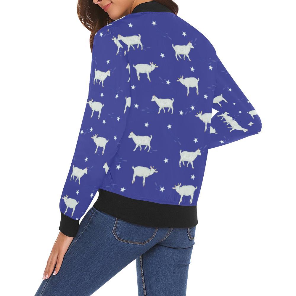 Goat Sheep Pattern Print Women Casual Bomber Jacket-grizzshop