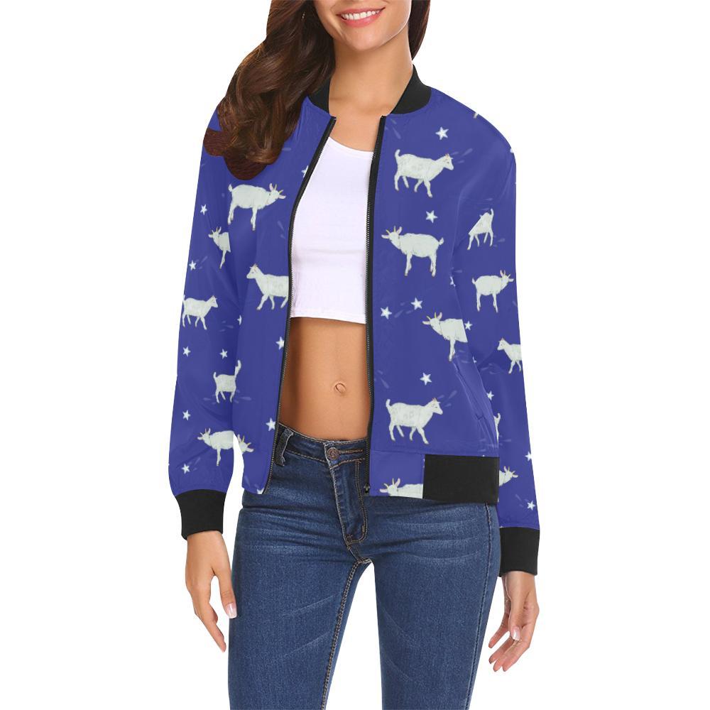 Goat Sheep Pattern Print Women Casual Bomber Jacket-grizzshop