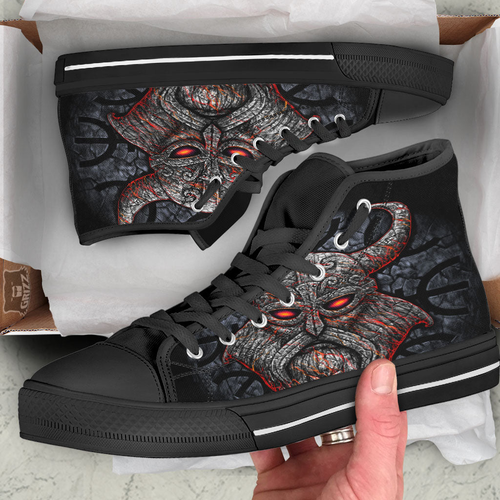 God Odin Ancient Viking Norse Print Black High Top Shoes-grizzshop