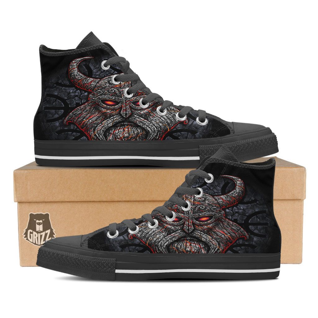 God Odin Ancient Viking Norse Print Black High Top Shoes-grizzshop