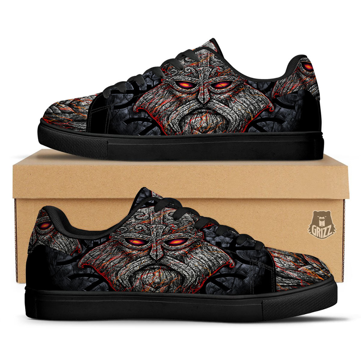 God Odin Ancient Viking Norse Print Black Low Top Sneakers-grizzshop