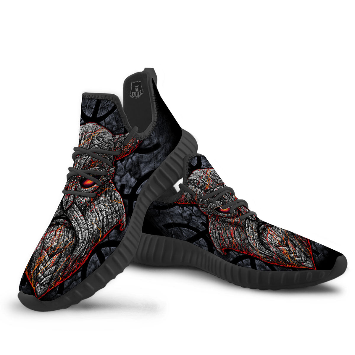 God Odin Ancient Viking Norse Print Black Walking Shoes-grizzshop