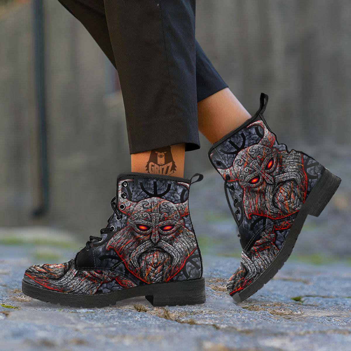 God Odin Ancient Viking Norse Print Leather Boots-grizzshop