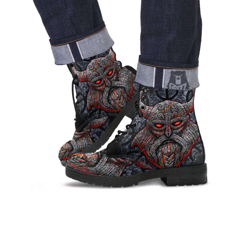 God Odin Ancient Viking Norse Print Leather Boots-grizzshop