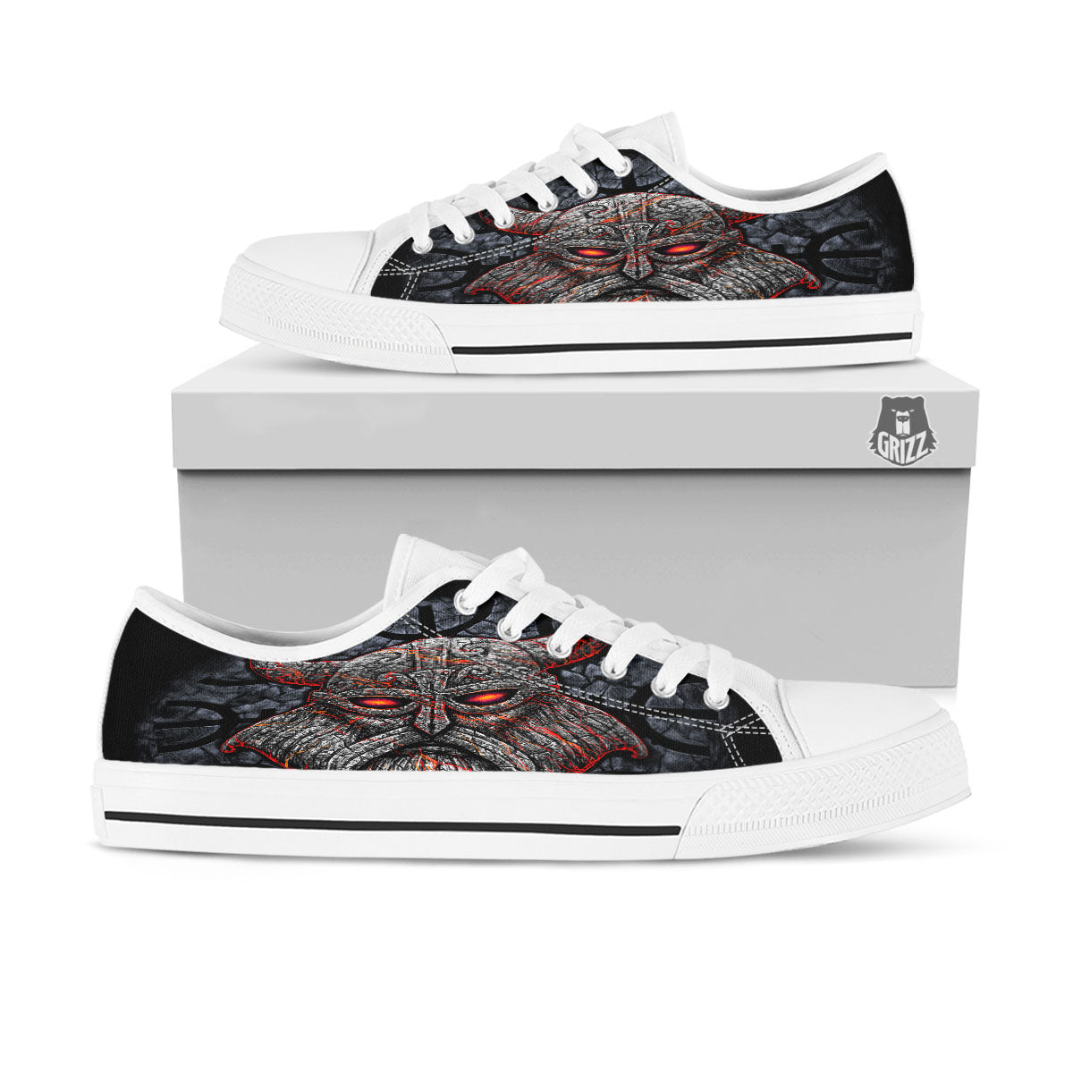 God Odin Ancient Viking Norse Print White Low Top Shoes-grizzshop
