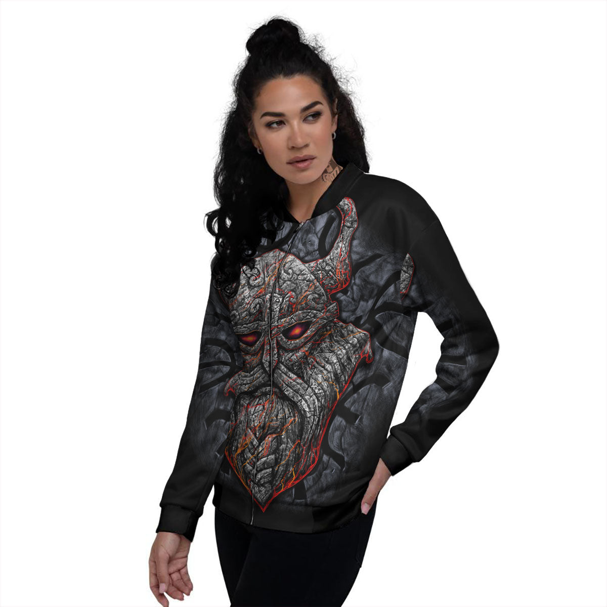 God Odin Ancient Viking Norse Print Women's Bomber Jacket-grizzshop