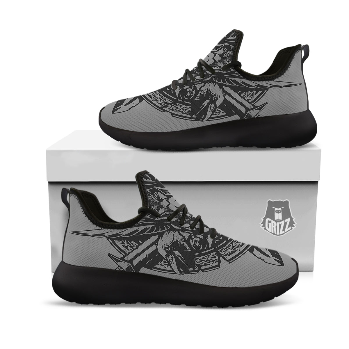 God Odin Grey Color Print Black Athletic Shoes-grizzshop
