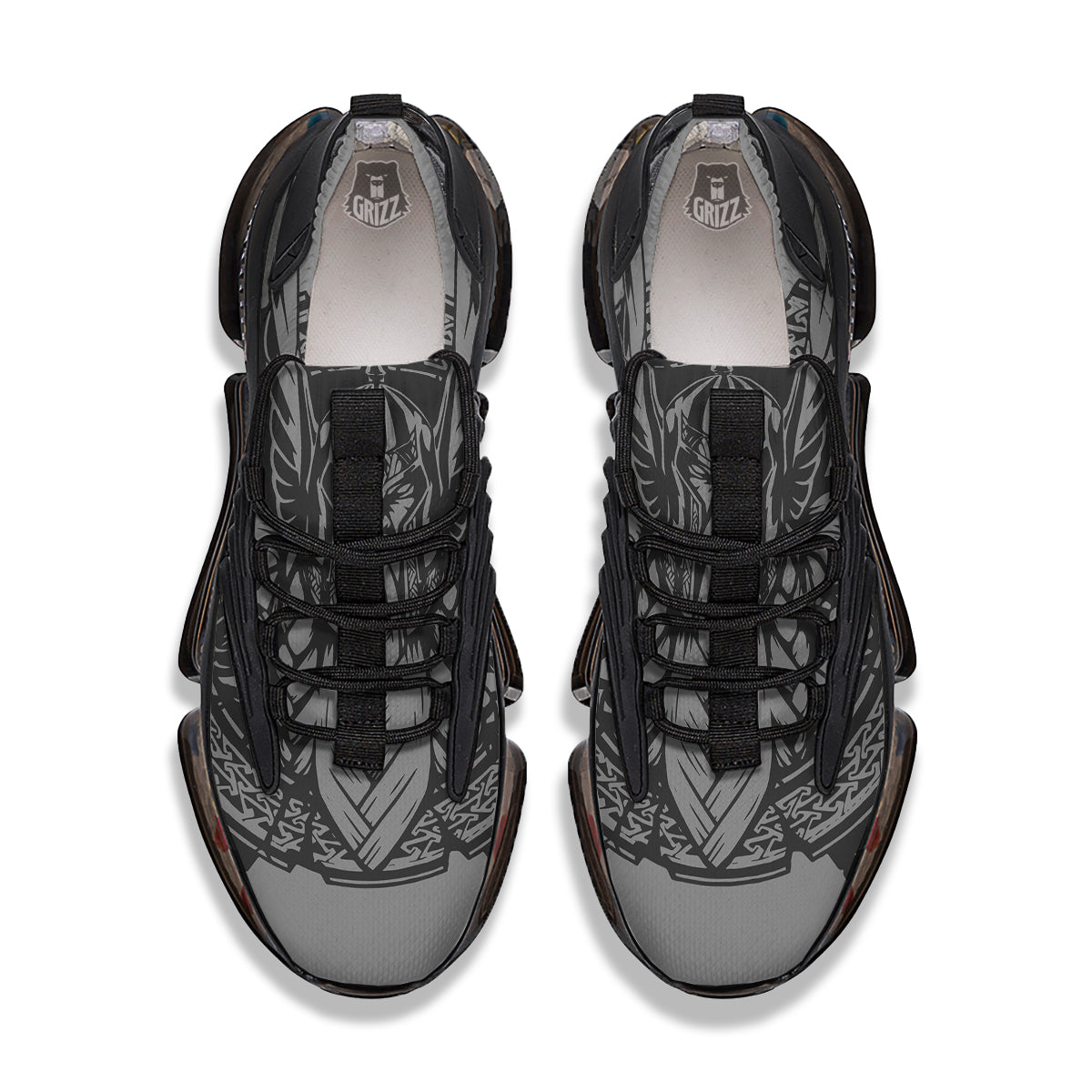 God Odin Grey Color Print Black Gym Shoes-grizzshop