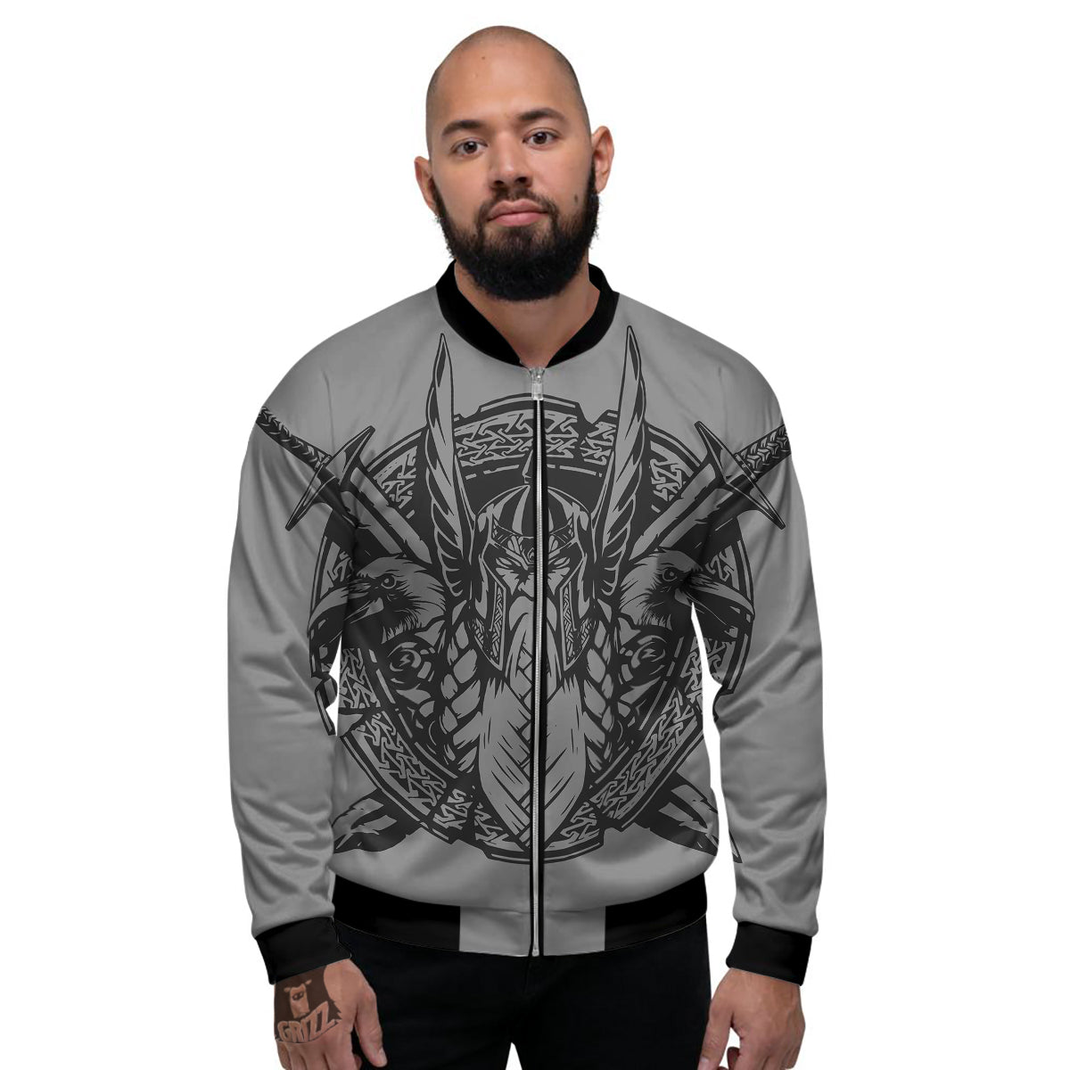God Odin Grey Color Print Men's Bomber Jacket-grizzshop