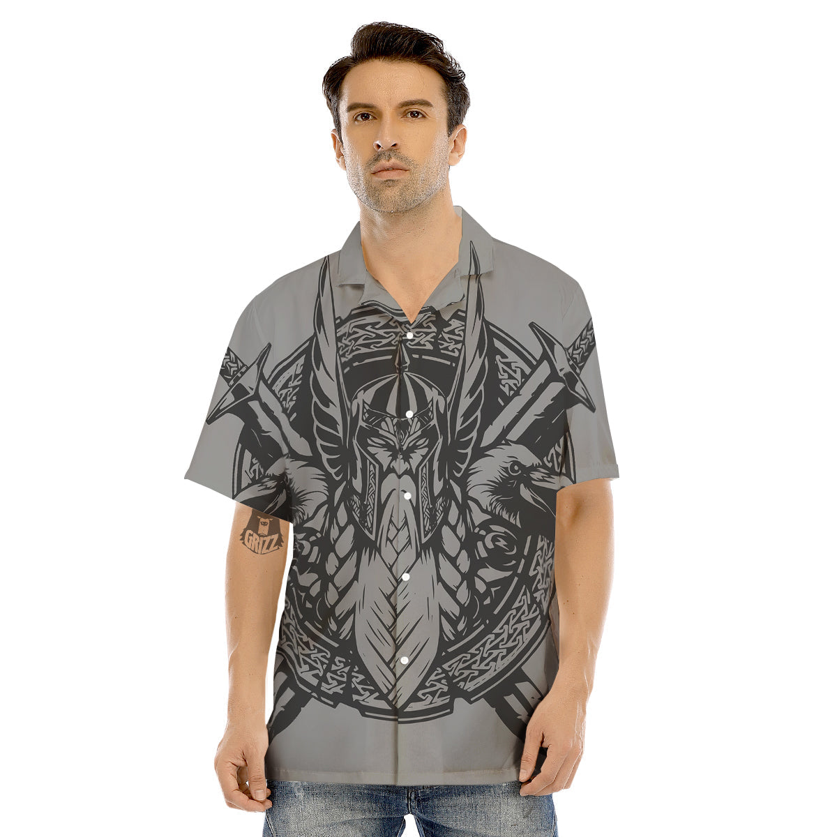 God Odin Grey Color Print Men's Hawaiian Shirt-grizzshop