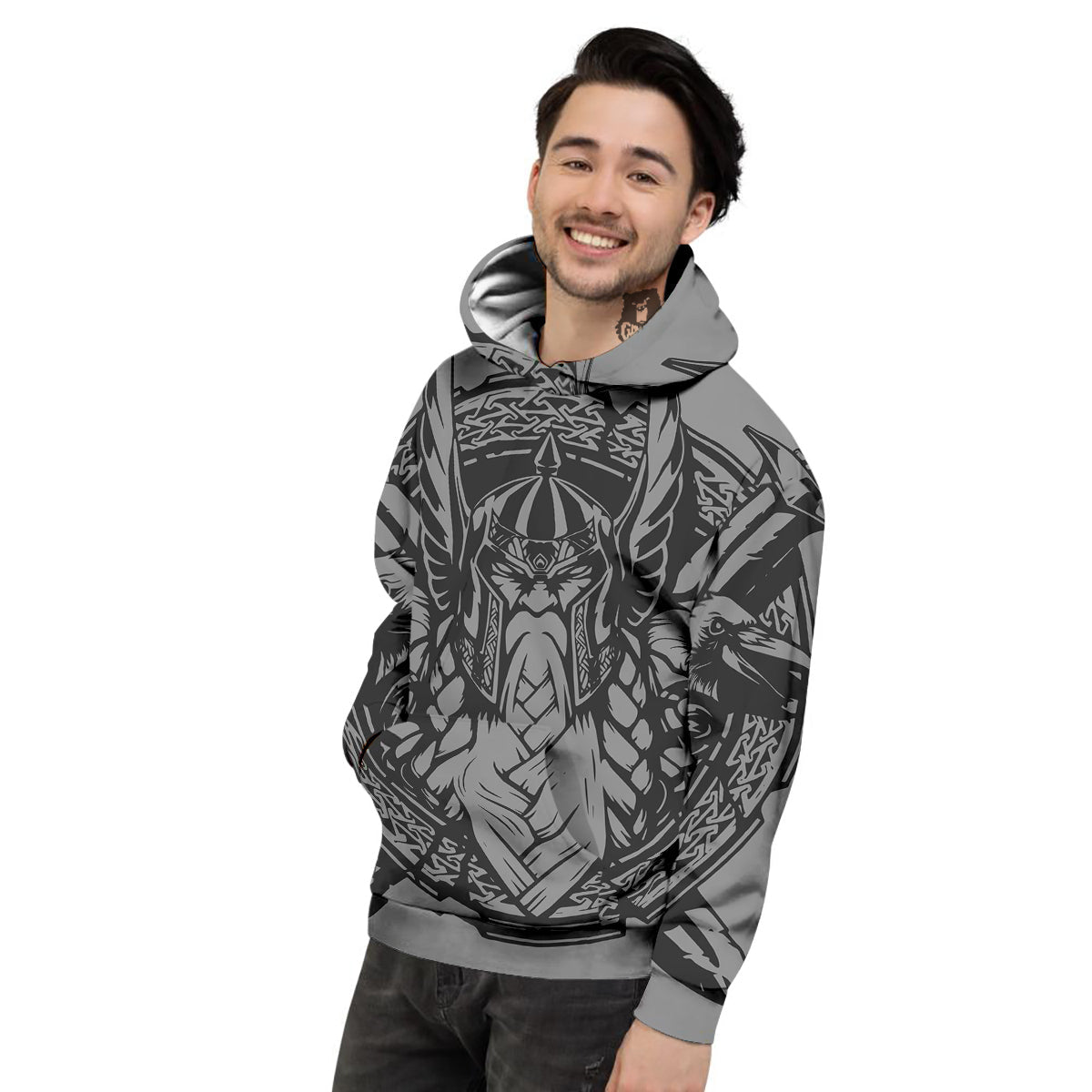 God Odin Grey Color Print Men's Hoodie-grizzshop