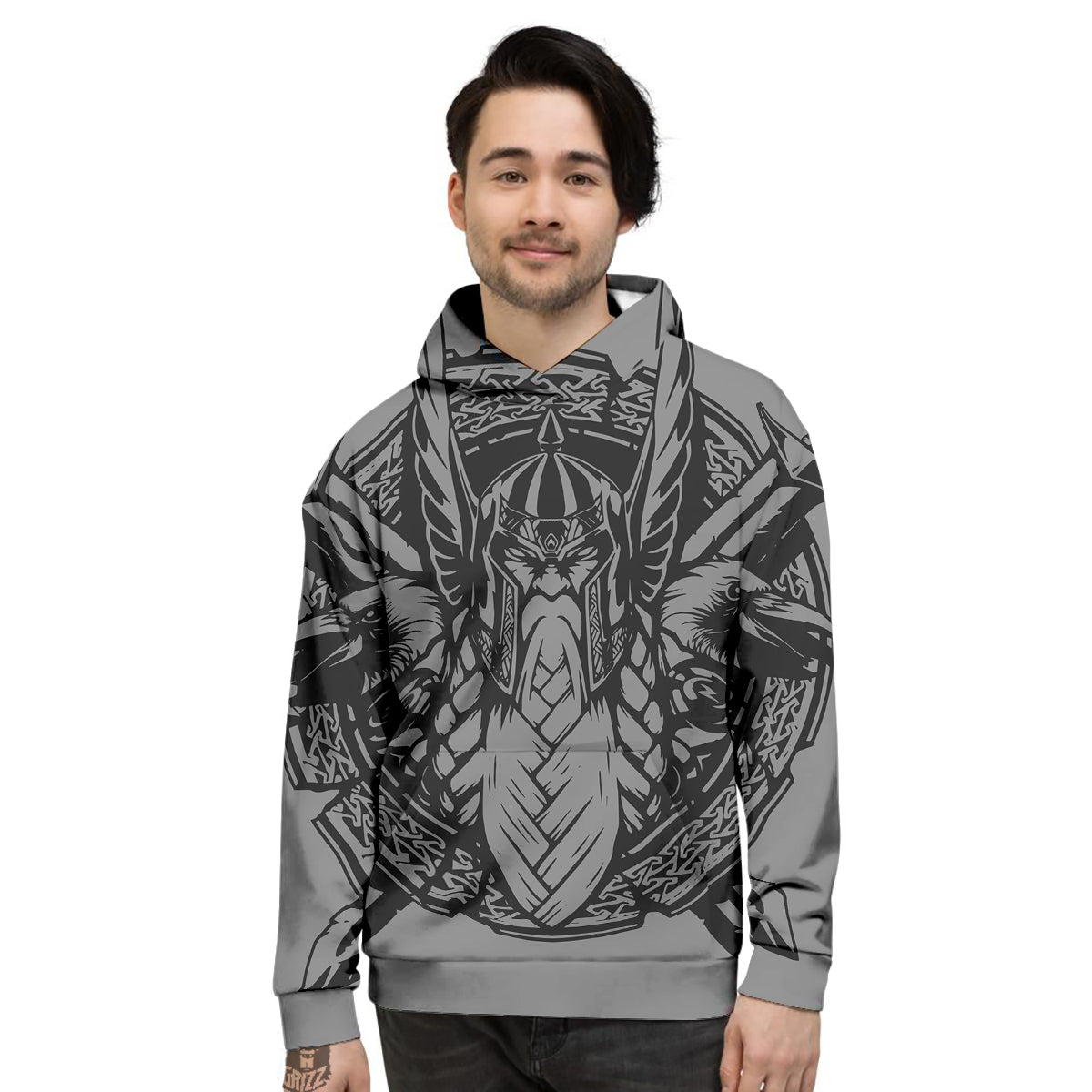 God Odin Grey Color Print Men's Hoodie-grizzshop