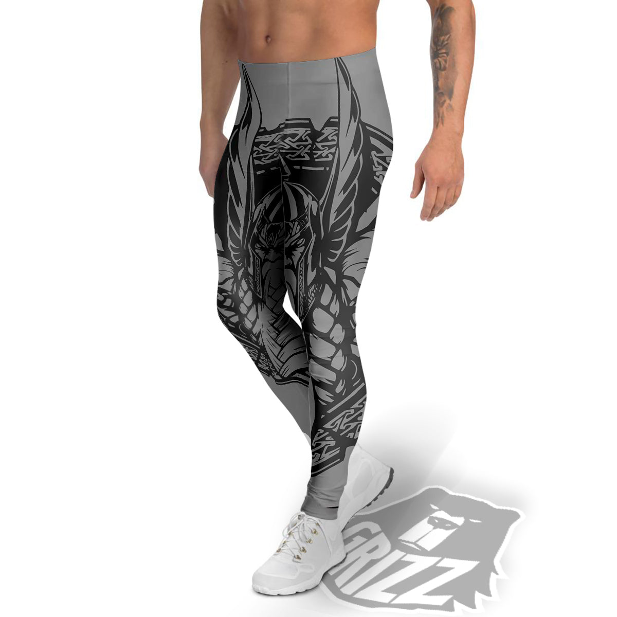 God Odin Grey Color Print Men's Leggings-grizzshop