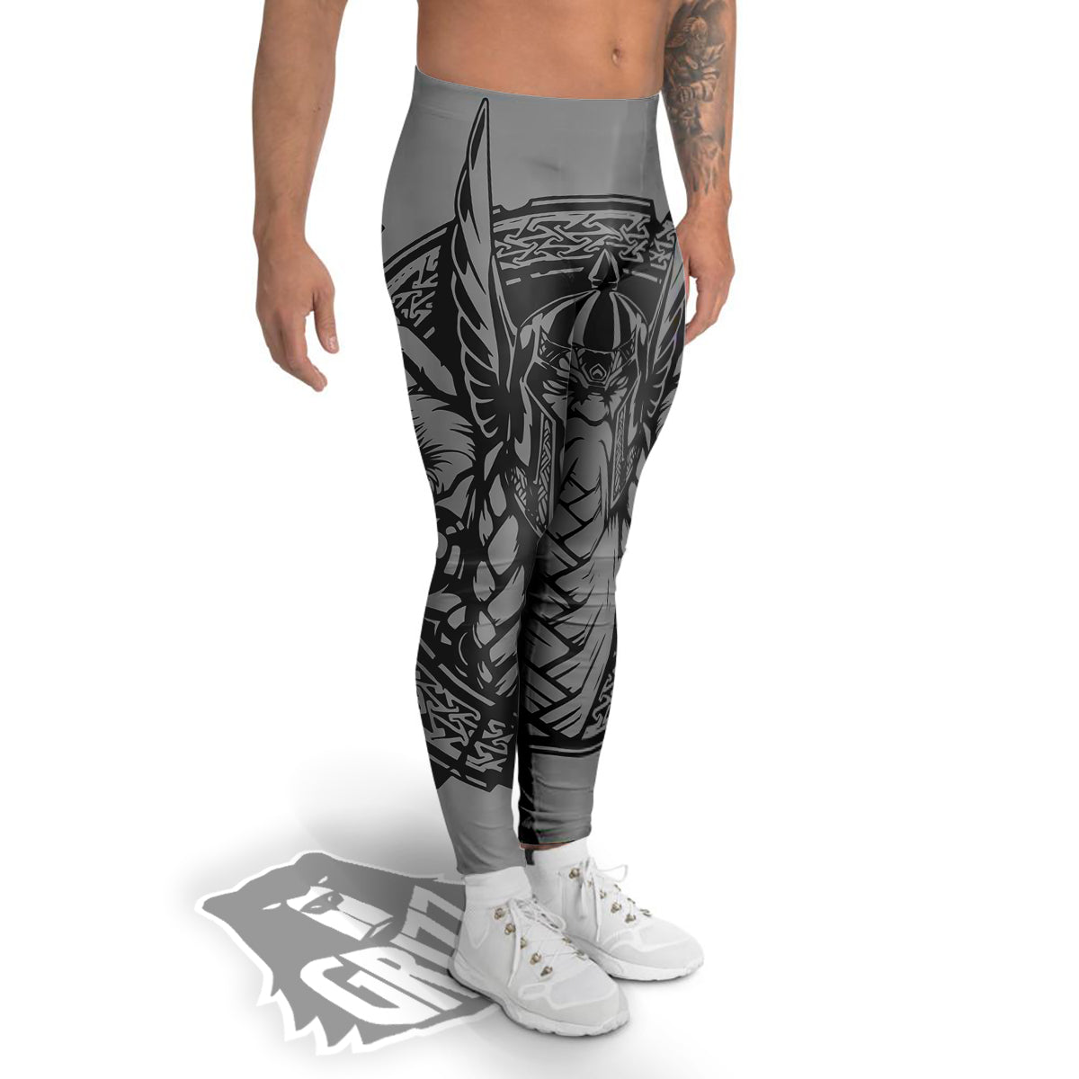 God Odin Grey Color Print Men's Leggings-grizzshop